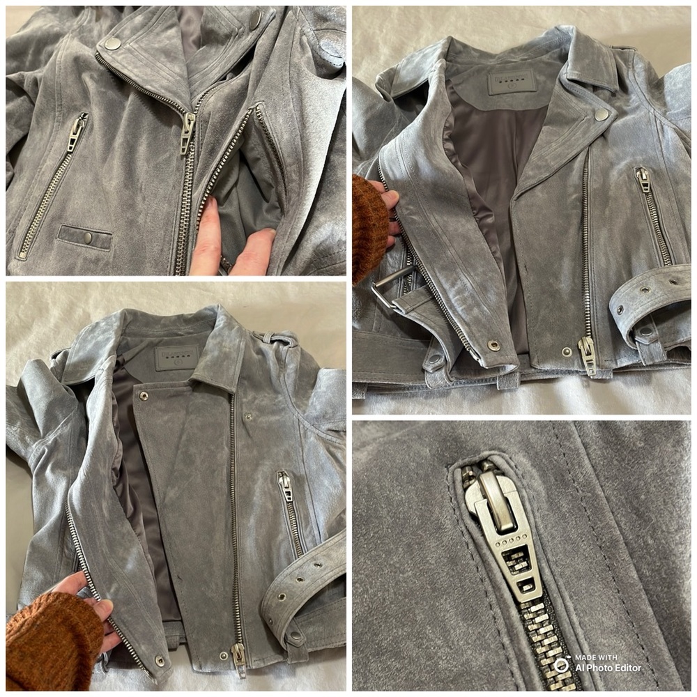 BLANK NYC Suede Moto Jacket Cloud Grey Size Small NWOT Genuine Leather Biker - Picture 10 of 12